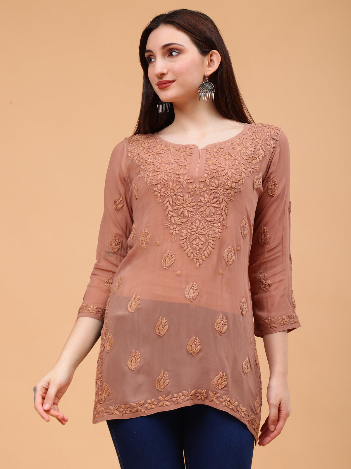 Anika Viscose Short Kurti- Brown