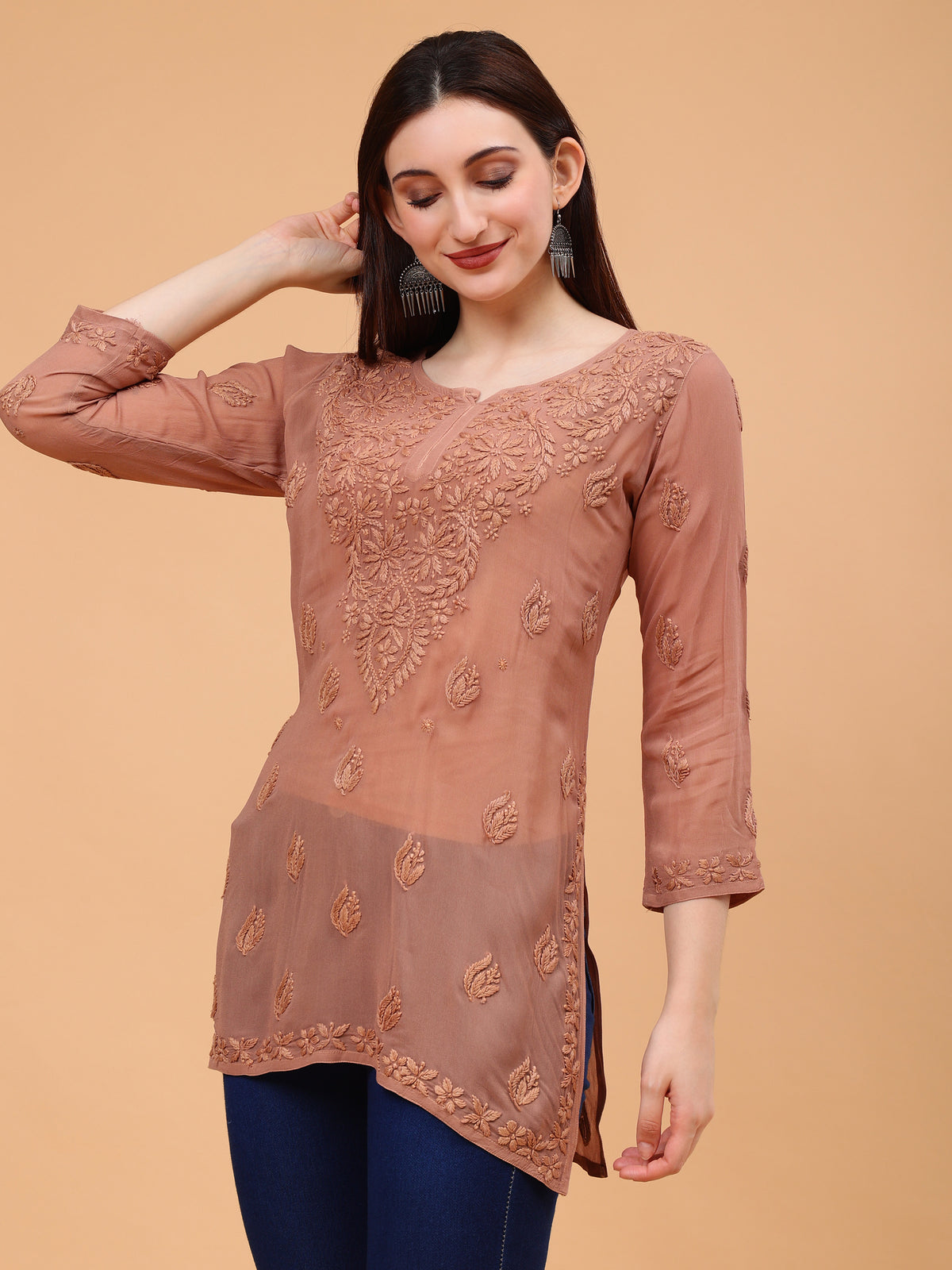 Anika Viscose Short Kurti- Brown