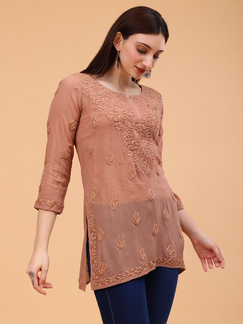 Anika Viscose Short Kurti- Brown