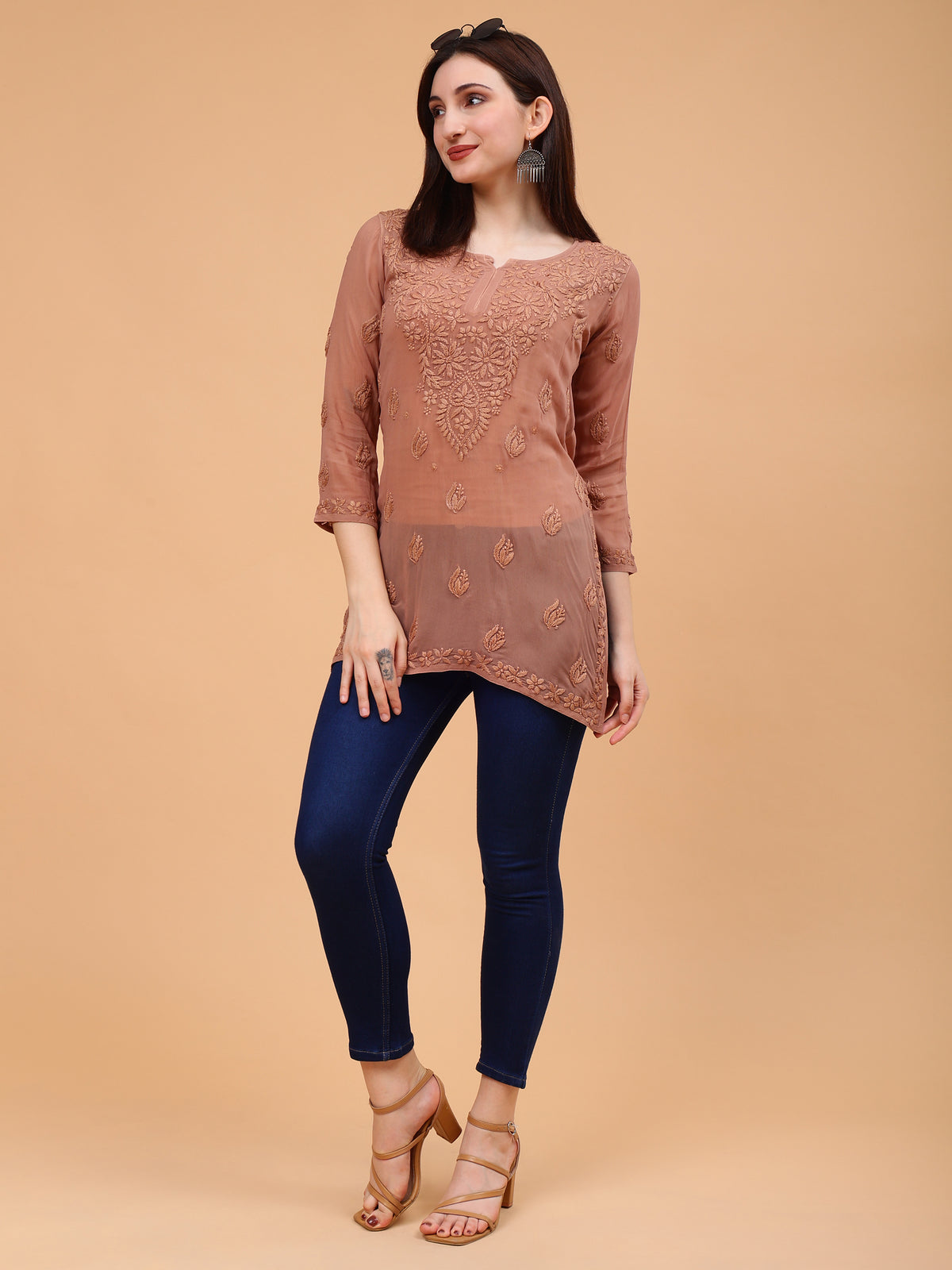 Anika Viscose Short Kurti- Brown