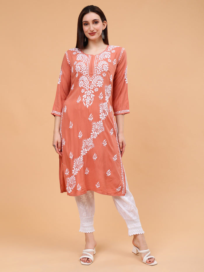 Raina Rayon Cotton Kurti- Rust