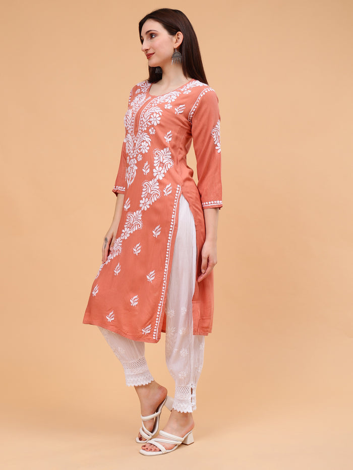 Raina Rayon Cotton Kurti- Rust