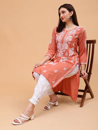 Raina Rayon Cotton Kurti- Rust