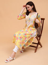 Sara Mulcotton Printed Kurti- Yellow