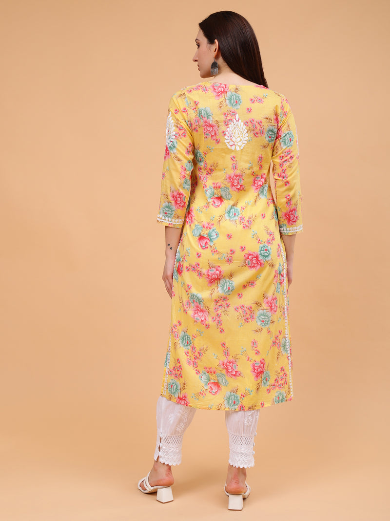 Sara Mulcotton Printed Kurti- Yellow