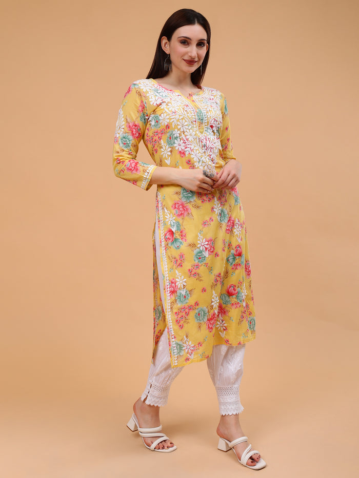 Sara Mulcotton Printed Kurti- Yellow