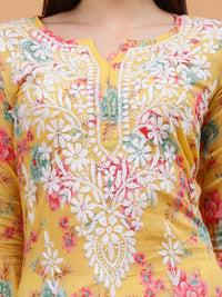 Sara Mulcotton Printed Kurti- Yellow