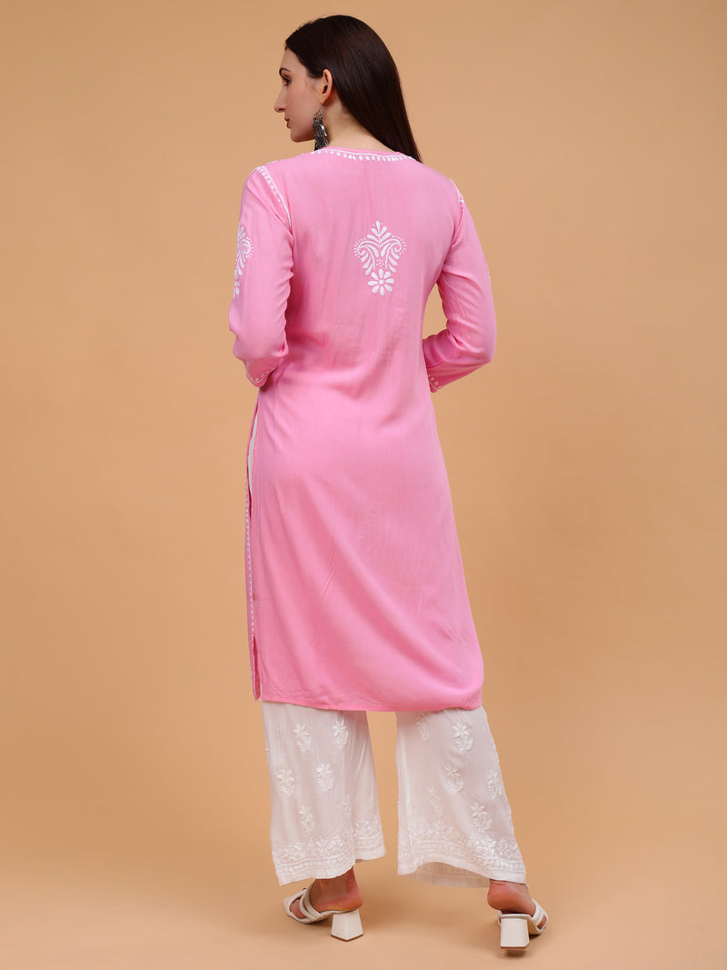 Raina Rayon Cotton Kurti- Pink