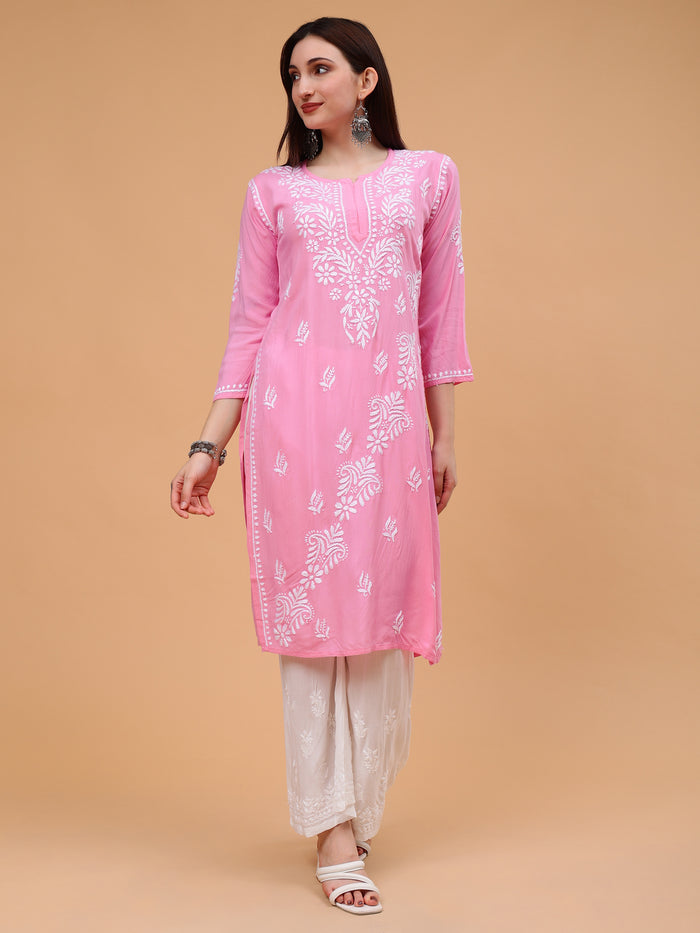 Raina Rayon Cotton Kurti- Pink