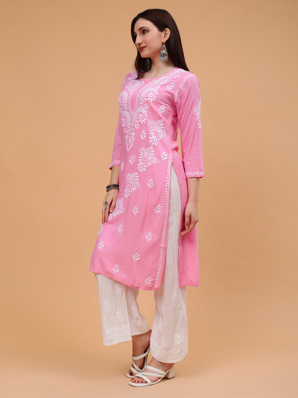 Raina Rayon Cotton Kurti- Pink