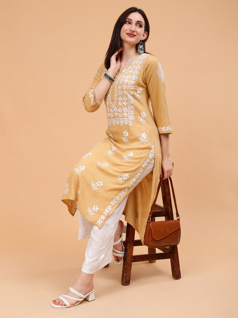 Seher Rayon Cotton Kurti- Mustard