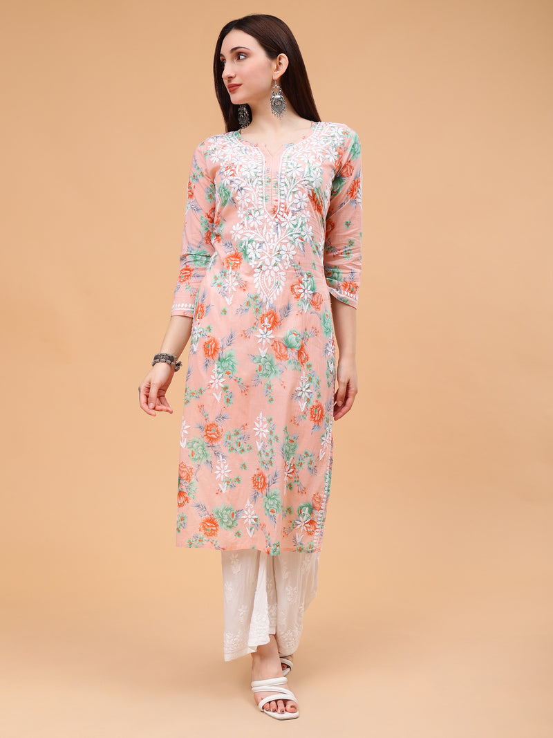 Sara Mulcotton Printed Kurti- Peach