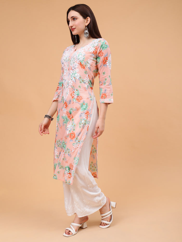 Sara Mulcotton Printed Kurti- Peach