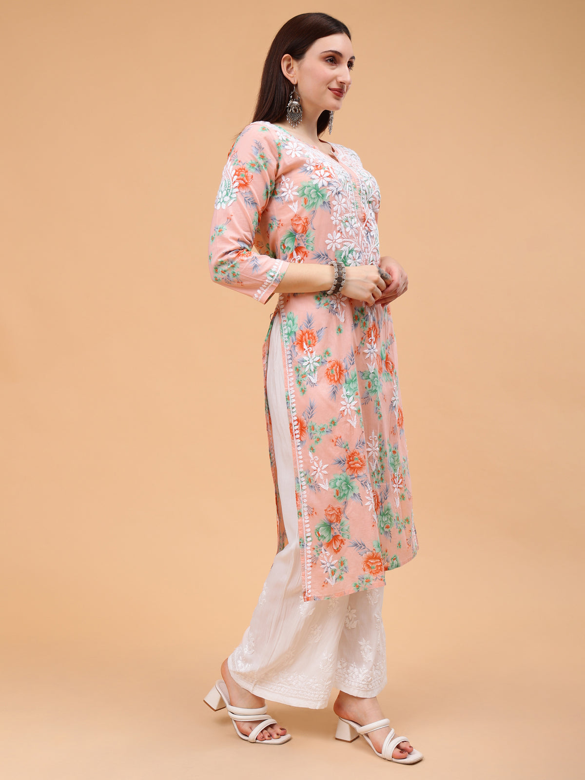 Sara Mulcotton Printed Kurti- Peach