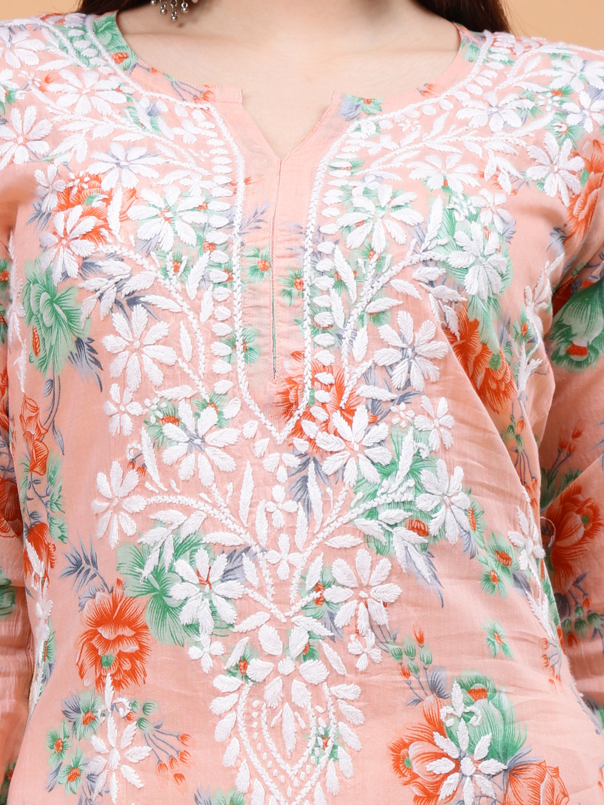 Sara Mulcotton Printed Kurti- Peach