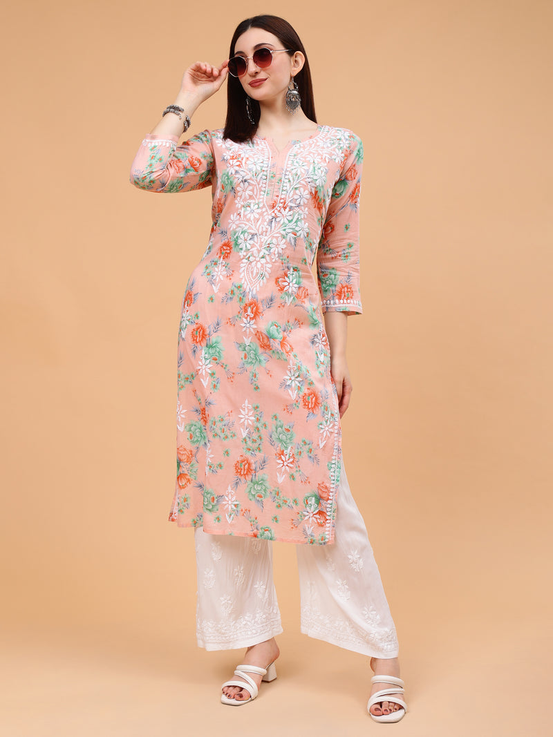 Sara Mulcotton Printed Kurti- Peach