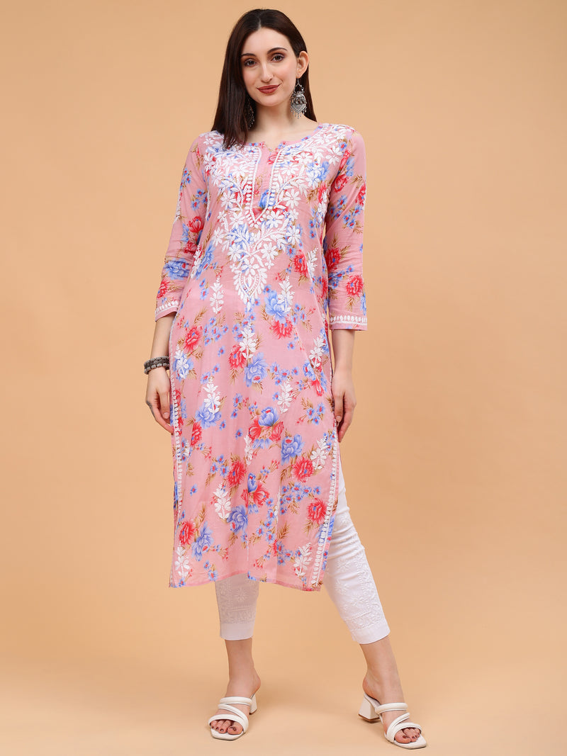 Sara Mulcotton Printed Kurti- Pink