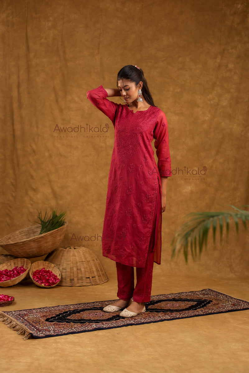 Tarini Chanderi Cotton Set- Maroon