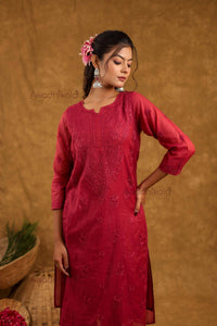 Tarini Chanderi Cotton Set- Maroon