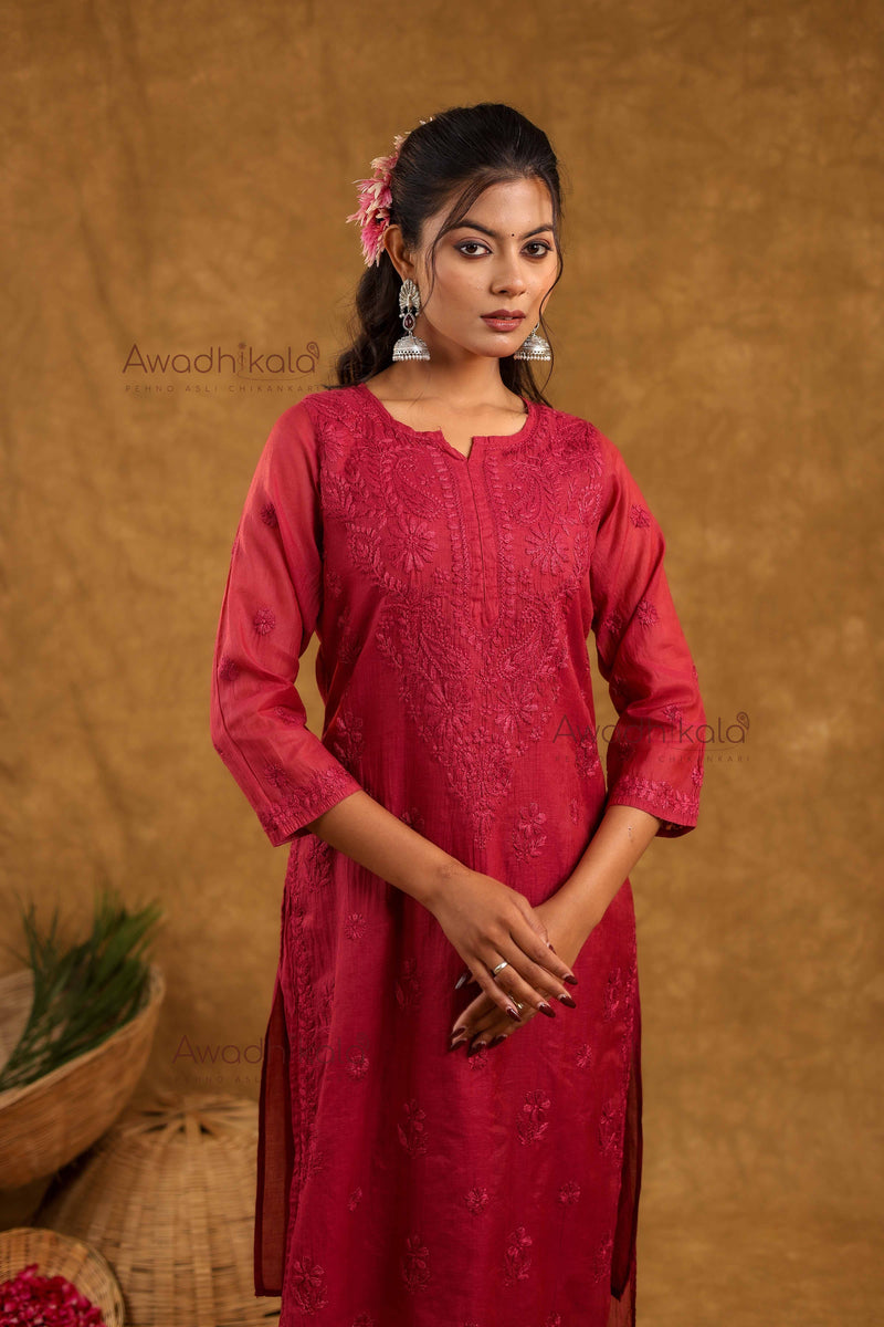 Tarini Chanderi Cotton Set- Maroon