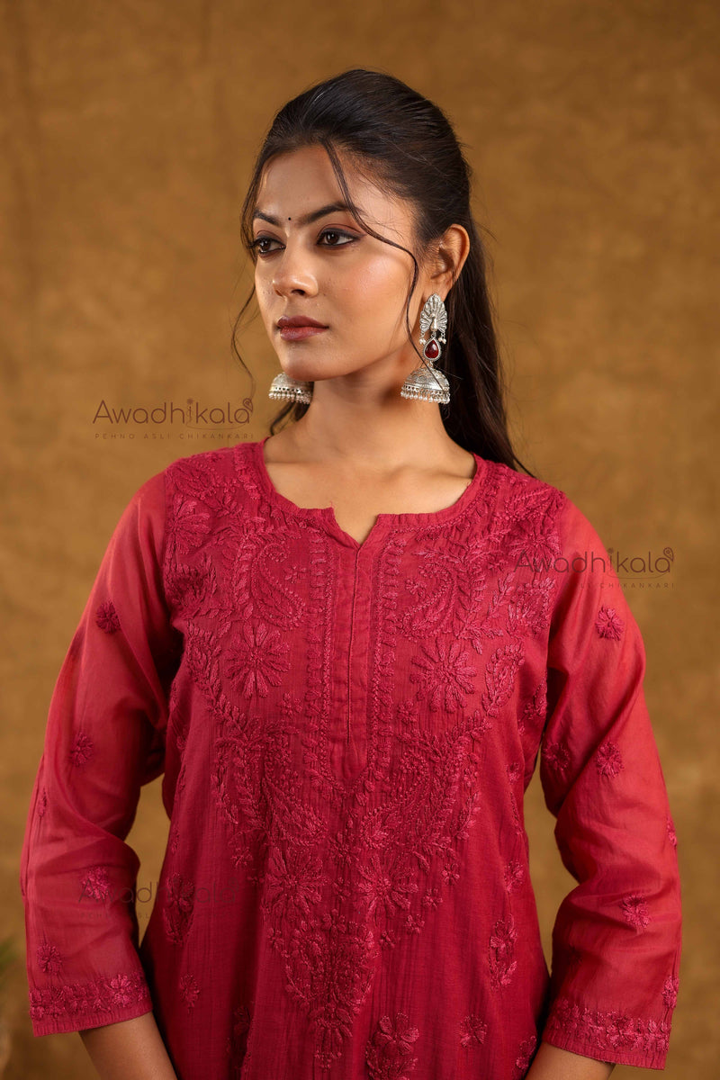 Tarini Chanderi Cotton Set- Maroon