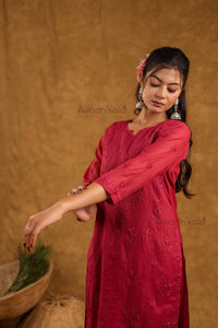 Tarini Chanderi Cotton Set- Maroon