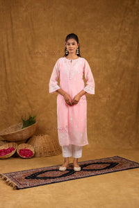 Akira Pure Mulmul Chanderi Kurti- Baby Pink