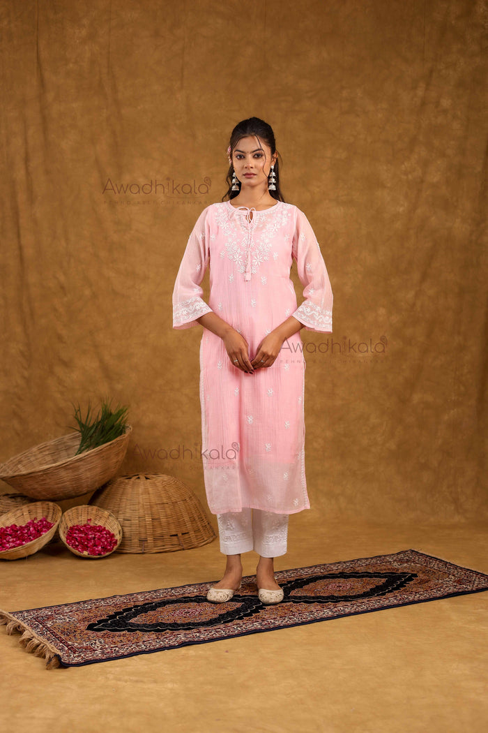 Akira Pure Mulmul Chanderi Kurti- Baby Pink