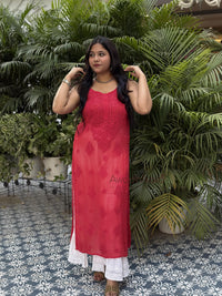 Krisha Viscose Georgette Strap Kurti- Tomato Red
