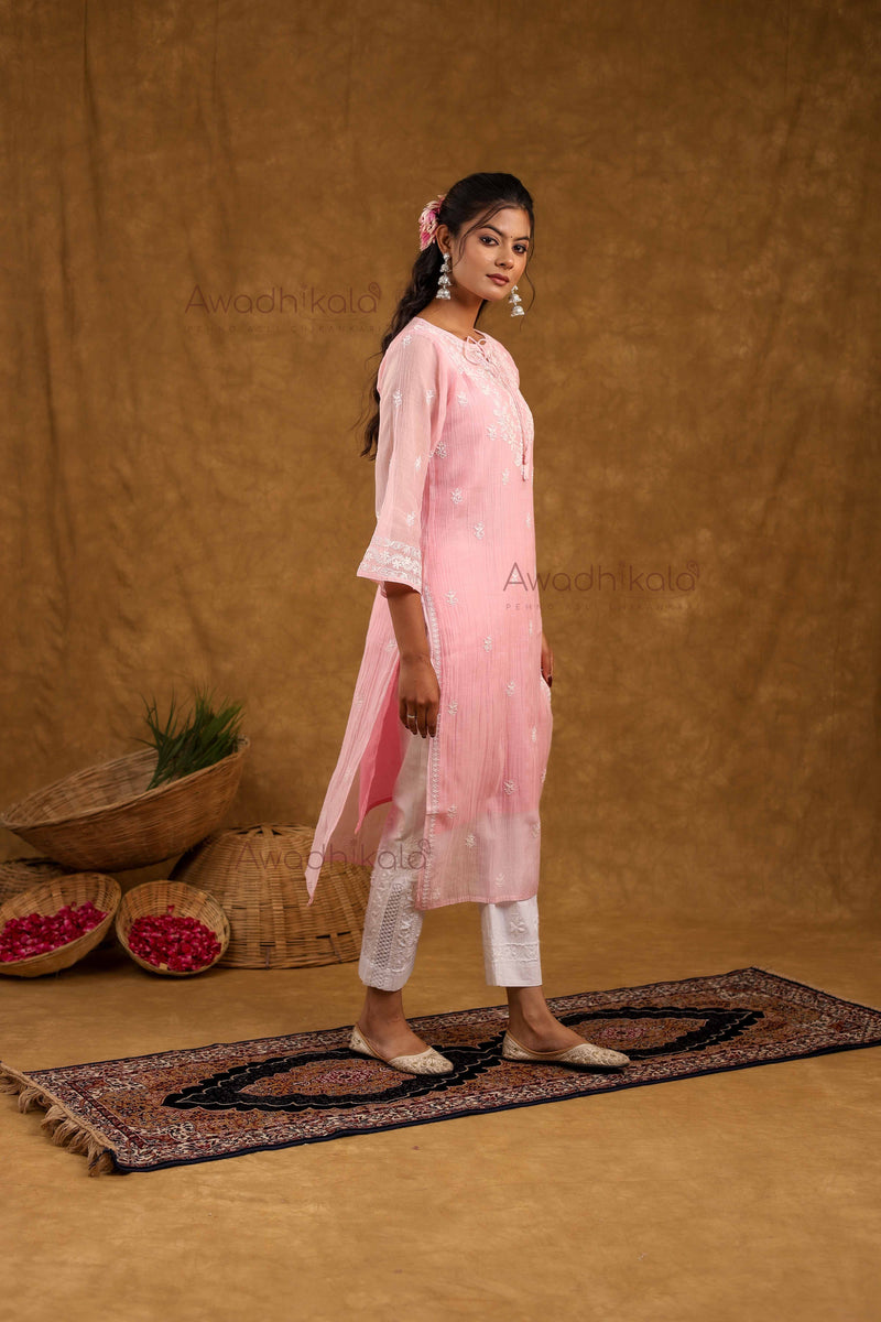 Akira Pure Mulmul Chanderi Kurti- Baby Pink