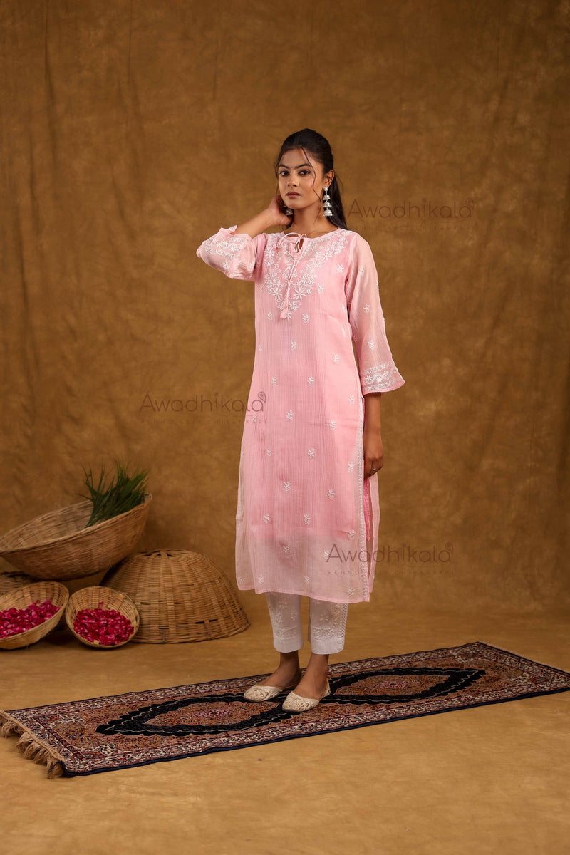 Akira Pure Mulmul Chanderi Kurti- Baby Pink