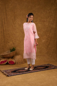Akira Pure Mulmul Chanderi Kurti- Baby Pink