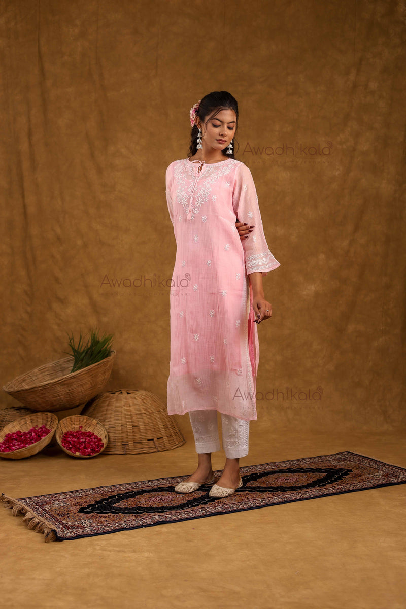 Akira Pure Mulmul Chanderi Kurti- Baby Pink