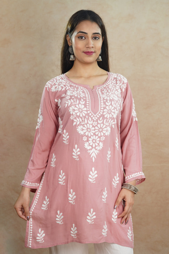 Aashvi Pure Modal Short Kurti- Rose Pink