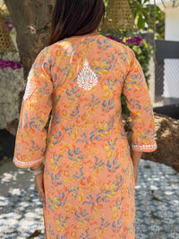 Niya Mulmul Cotton Printed Set- Peach