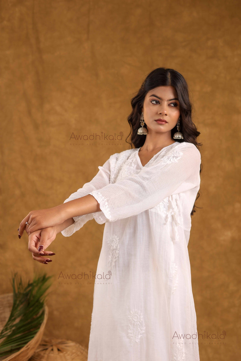 Anira Kota Angrakha Style Kurti- White