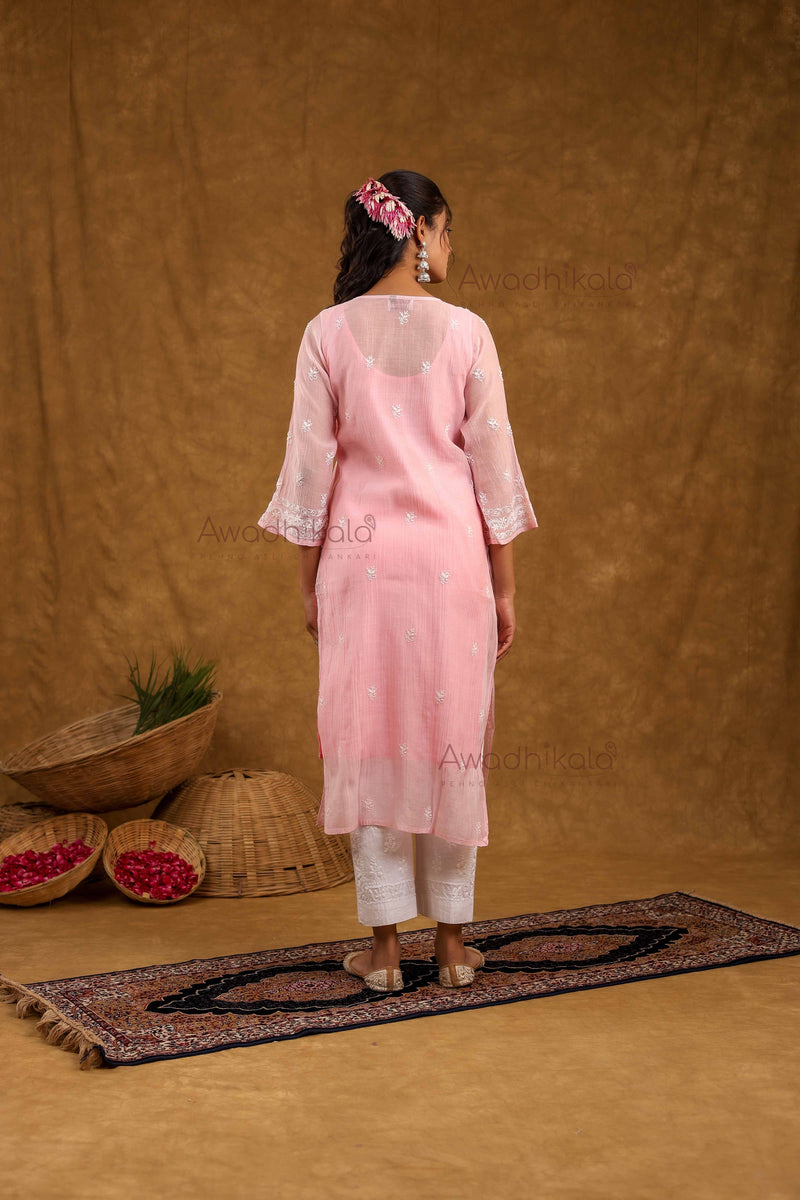 Akira Pure Mulmul Chanderi Kurti- Baby Pink