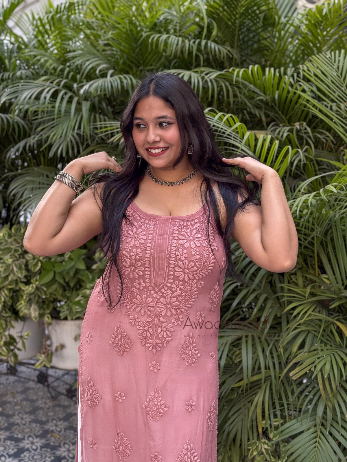 Krisha Viscose Georgette Strap Kurti- Rose Pink