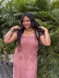 Krisha Viscose Georgette Strap Kurti- Rose Pink