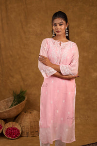 Akira Pure Mulmul Chanderi Kurti- Baby Pink
