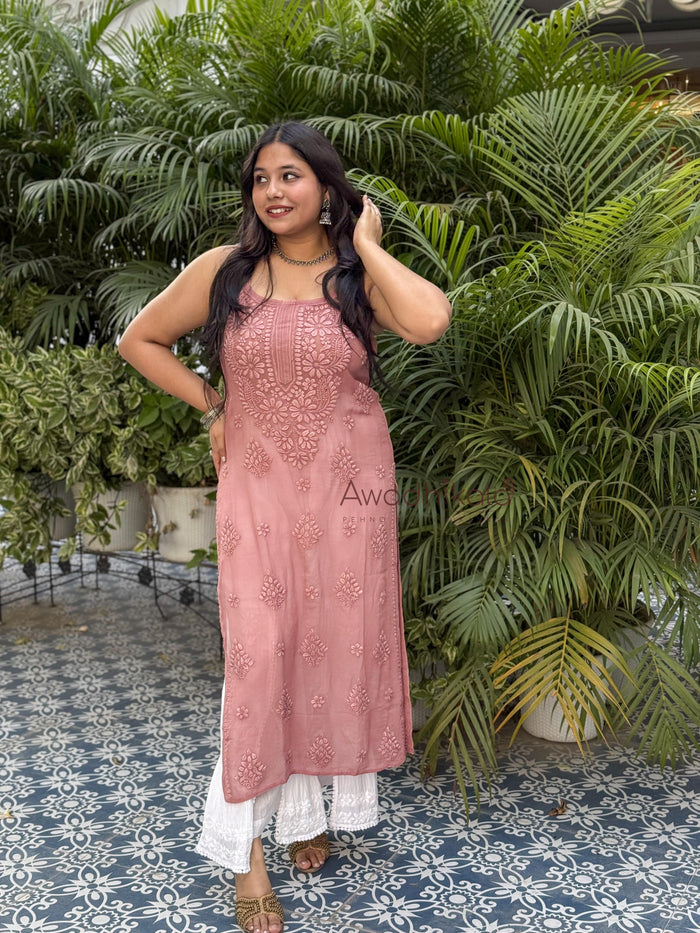 Krisha Viscose Georgette Strap Kurti- Rose Pink