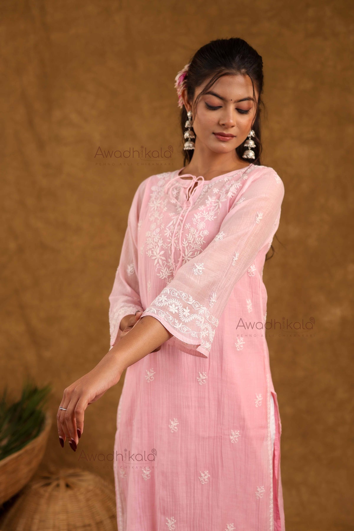 Akira Pure Mulmul Chanderi Kurti- Baby Pink