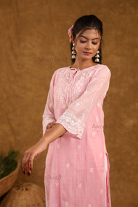 Akira Pure Mulmul Chanderi Kurti- Baby Pink