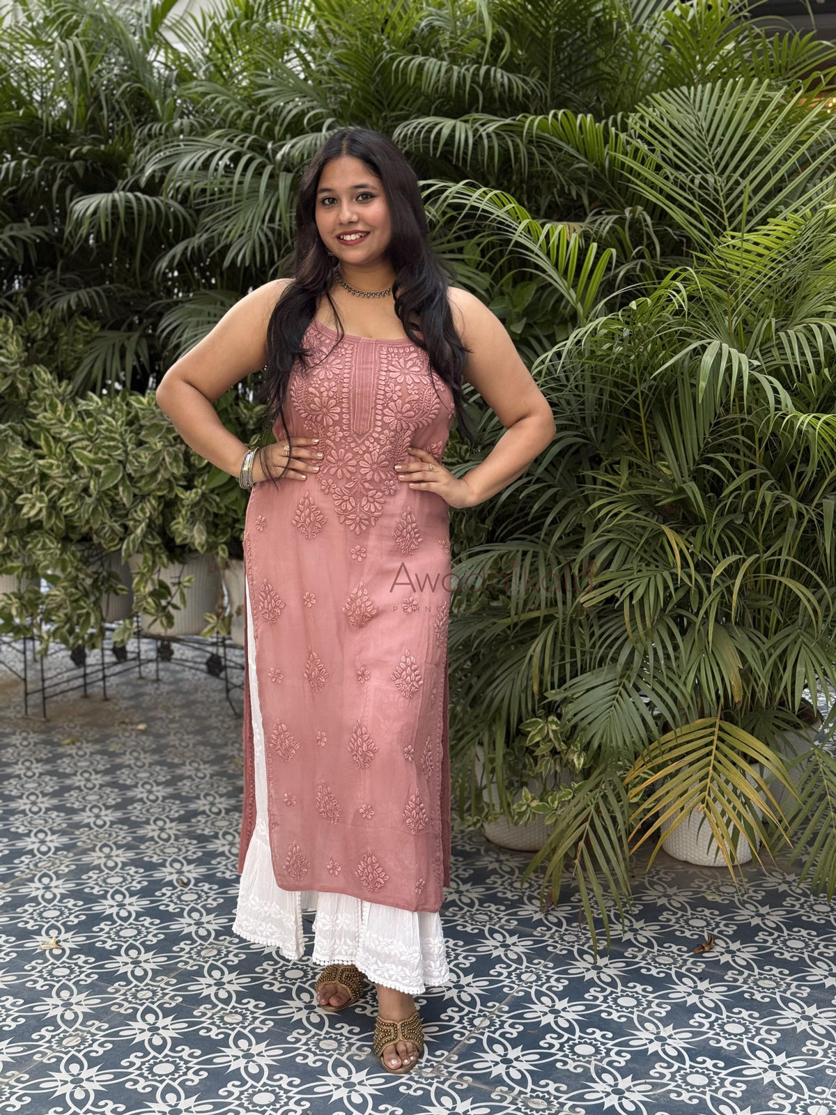 Krisha Viscose Georgette Strap Kurti- Rose Pink