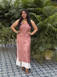 Krisha Viscose Georgette Strap Kurti- Rose Pink