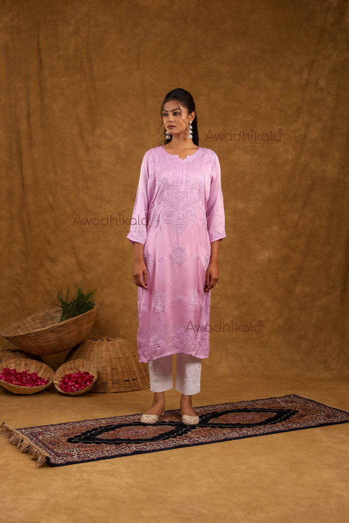 Inayat Modal Satin Kurti- Lavendar