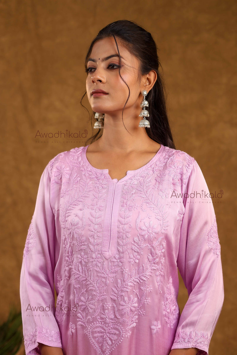 Inayat Modal Satin Kurti- Lavendar