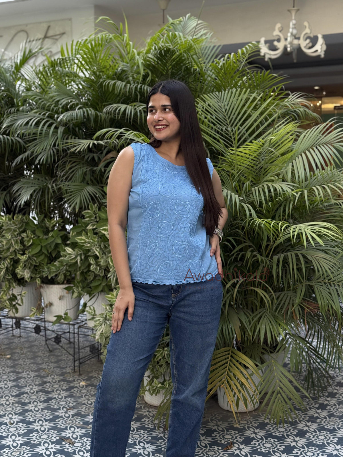 Ditya Cotton Short Top- Blue