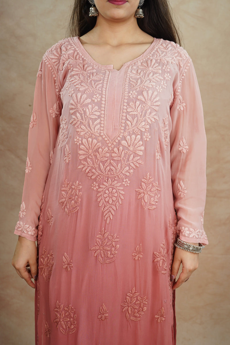 Ruhi Viscose Georgette Kurti- Rose Pink