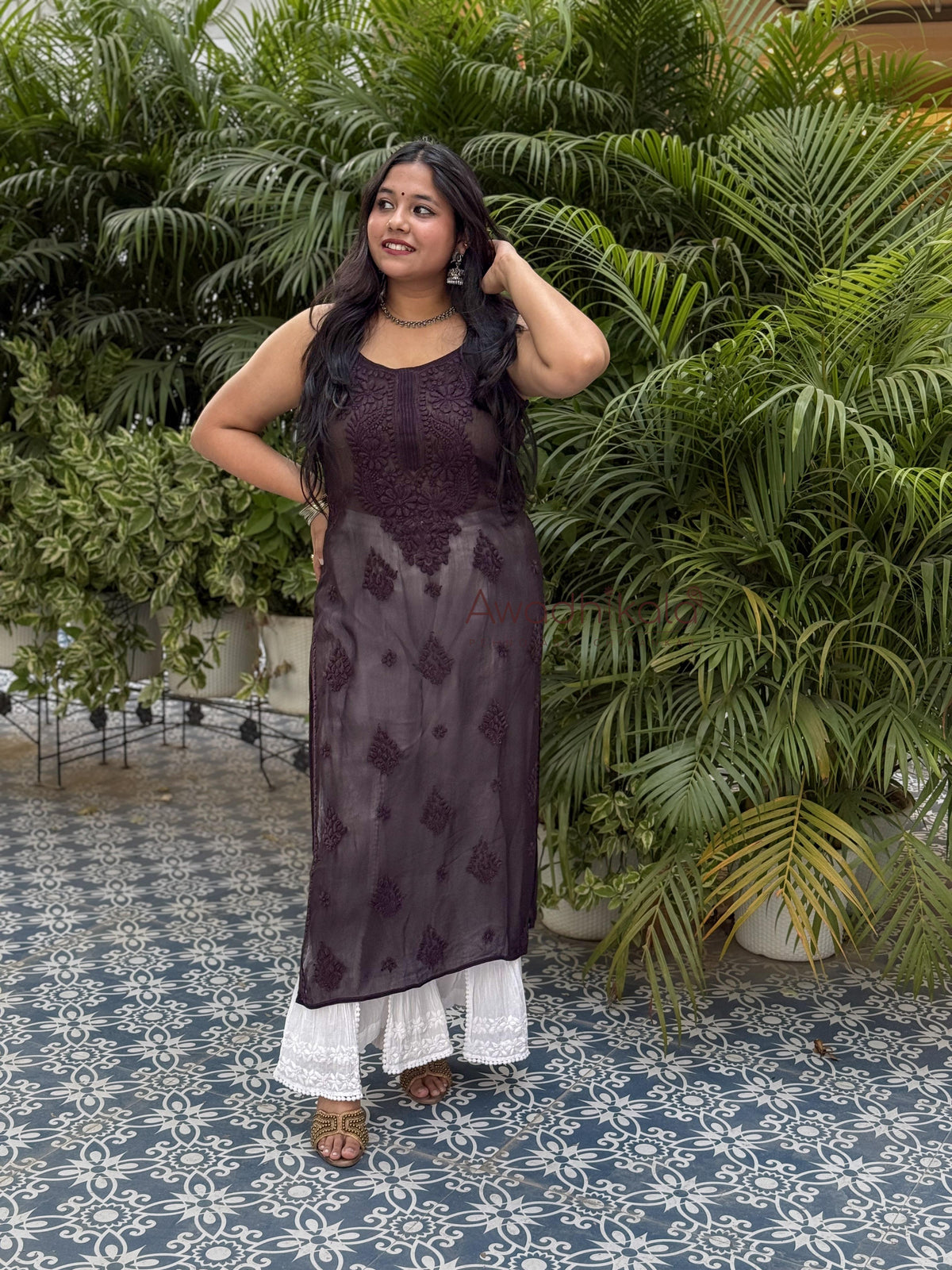 Krisha Viscose Georgette Strap Kurti- Brown